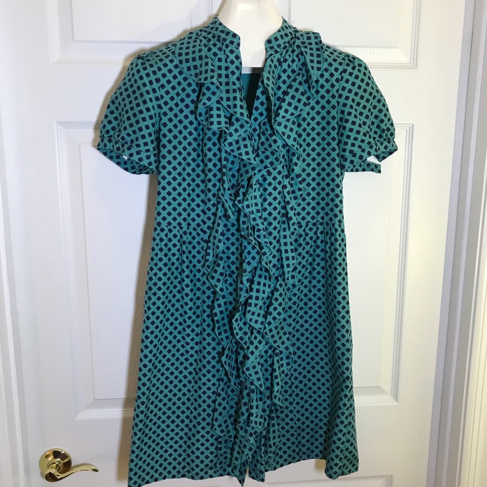 Fossil Ruffle Front Lattice Print Shirt Dress